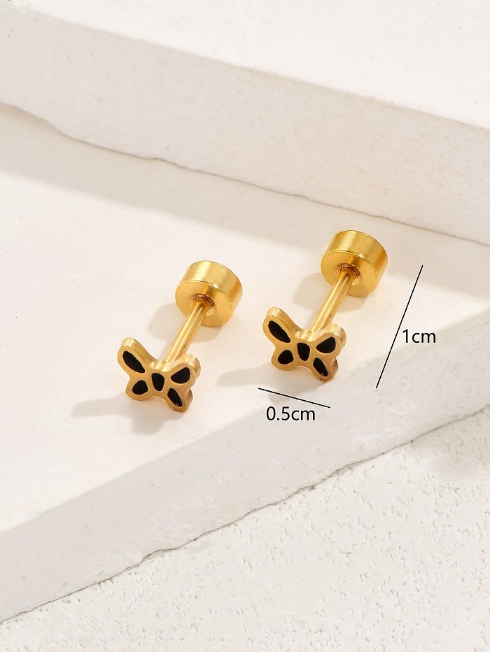 1 paire de clous d'oreilles papillon en acier inoxydable plaqué or 18 carats, Style coréen doux