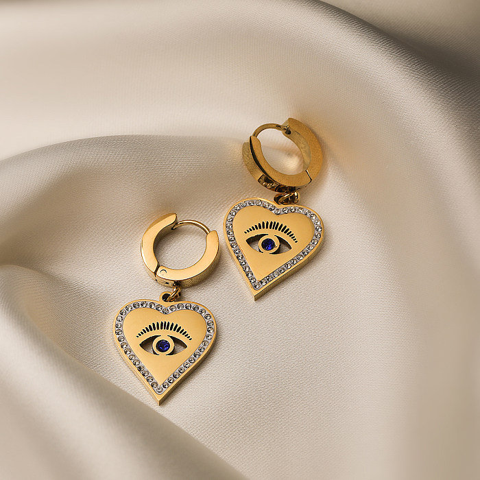 1 Pair Simple Style Commute Devil'S Eye Plating Inlay Stainless Steel Zircon 18K Gold Plated Drop Earrings