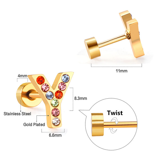 Fashion Letter Stainless Steel  Inlay Zircon Ear Studs 1 Pair