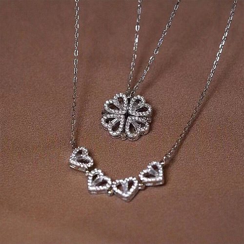 Simple Style Heart Shape Stainless Steel Inlay Zircon Pendant Necklace
