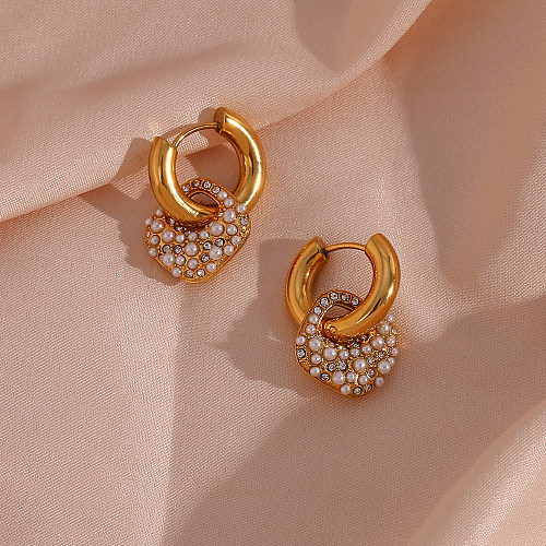 1 Pair Modern Style Artistic Square Stainless Steel  Plating Inlay Artificial Pearls Rhinestones 18K Gold Plated Drop Earrings