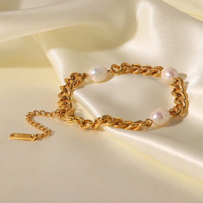 Bracelets de perles artificielles de placage géométrique en acier inoxydable à la mode