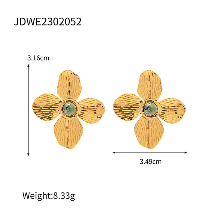 1 Pair Elegant Flower Stainless Steel  Plating Inlay Turquoise 18K Gold Plated Ear Studs