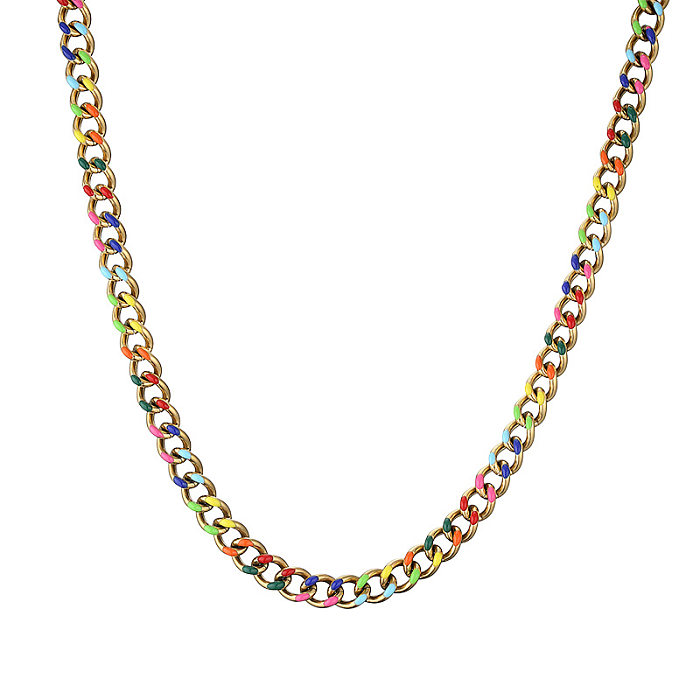 Lässige Hip-Hop-Halskette mit mehrfarbiger Emaille-Beschichtung aus Edelstahl