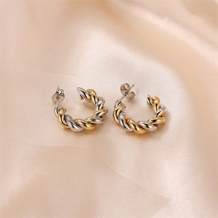 1 Pair Lady Commute C Shape Plating Stainless Steel  Gold Plated Ear Studs