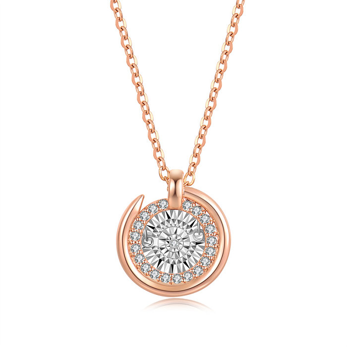 Collier avec pendentif rond et carré en acier inoxydable, Style Simple et décontracté, plaqué or Rose, diamant artificiel, en vrac