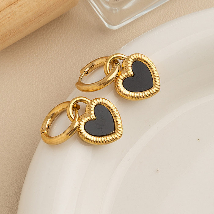 1 Paar einfache runde Buchstaben-Herzform-Beschichtungs-Inlay-Edelstahl-künstliche Edelsteine-Harz-Perlen-Ohrringe