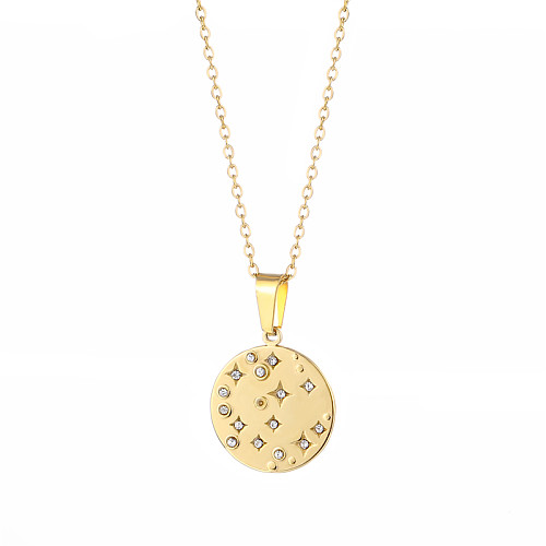 1 Piece Fashion Round Star Stainless Steel  Stainless Steel Plating Inlay Zircon Pendant Necklace