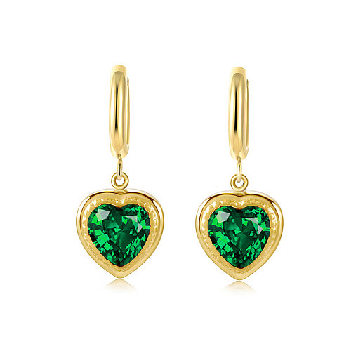 Boucles d'oreilles en forme de cœur en Zircon émeraude, en acier inoxydable plaqué or 14 carats, vente en gros