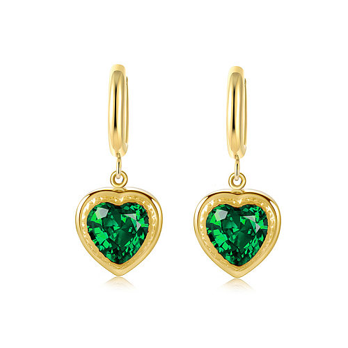 Emerald Zircon Heart Ear Buckle Stainless Steel  14K Gold Plated Earrings Wholesale