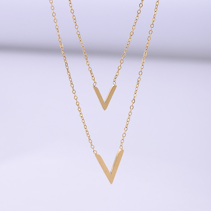 قلادات ذات طبقات من الفولاذ المقاوم للصدأ على شكل حرف V بأسلوب بسيط ومطلية بالذهب عيار 18 قيراط