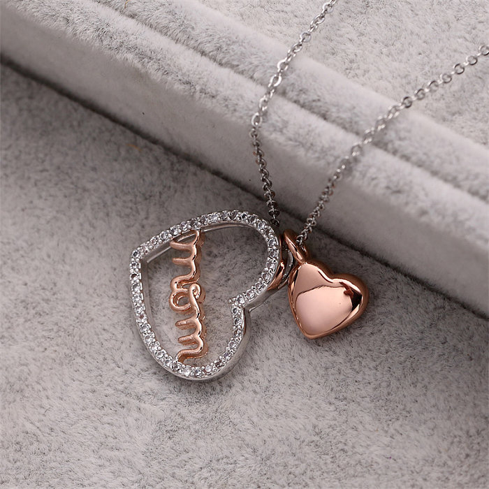 Casual Simple Style Cross Letter Heart Shape Stainless Steel  Stainless Steel Copper Polishing Plating Inlay Zircon Rose Gold Plated White Gold Plated Pendant Necklace
