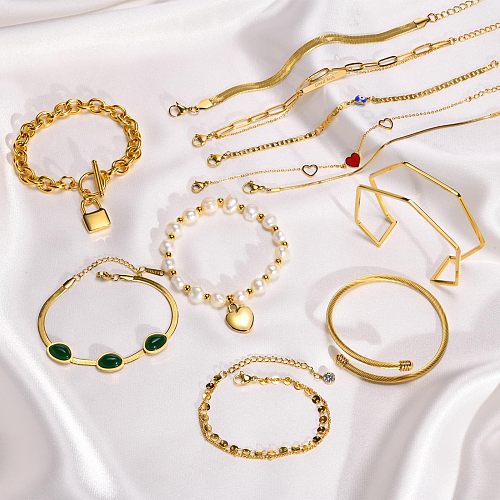INS-Stil herzförmige Armbänder im französischen Stil aus Edelstahl mit Perlenbeschichtung und 18 Karat vergoldet