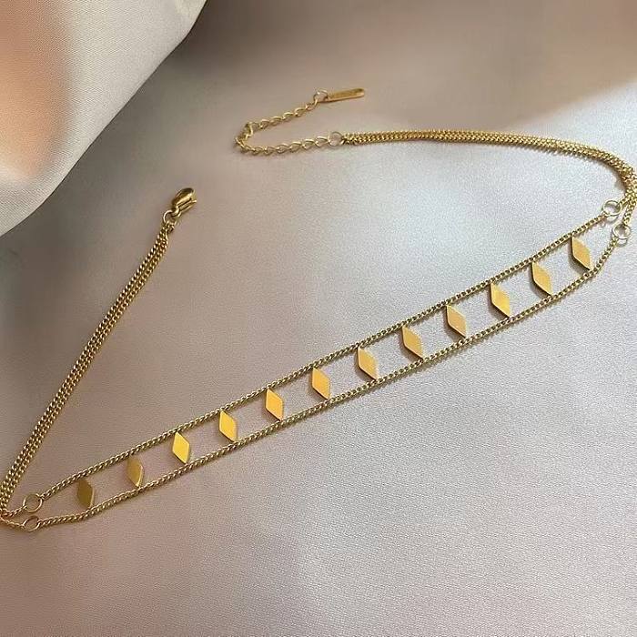 Lässiger, schlichter Rhombus-Halsband aus Edelstahl
