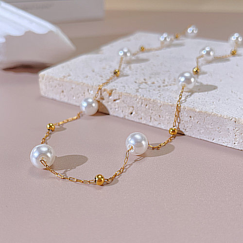 Collier en acier inoxydable avec perles de style simple