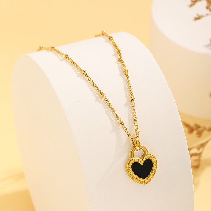 IG Style Simple Style Round Heart Shape Roman Numeral Stainless Steel Plating Inlay Shell 18K Gold Plated Pendant Necklace