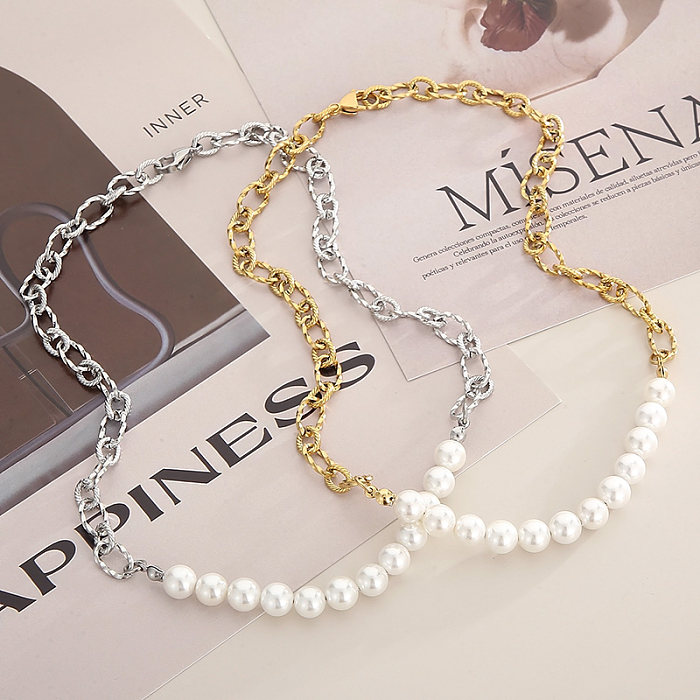 Simple Style Solid Color Stainless Steel  Stainless Steel Plating 18K Gold Plated Necklace
