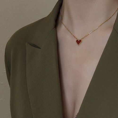 Collier pendentif vintage en forme de cœur plaqué or 18 carats en acier inoxydable