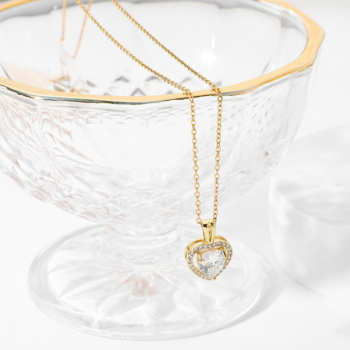 Bijoux de mariage exquis pour femmes, en acier inoxydable, or, grand pendentif en forme de cœur en cristal brillant, collier de fiançailles pour femmes