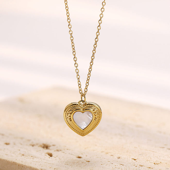 Colar com pingente banhado a ouro branco, estilo simples, formato de coração, revestimento de aço inoxidável