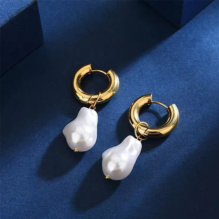 Fashion Solid Color Stainless Steel  Pearl Plating Drop Earrings 1 Pair