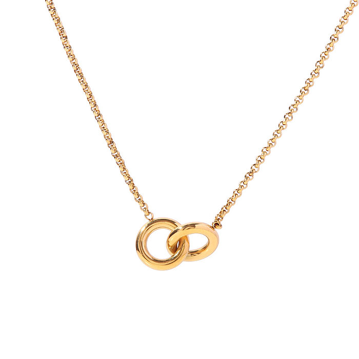 Simple Style Round Stainless Steel  Stainless Steel Gold Plated Pendant Necklace