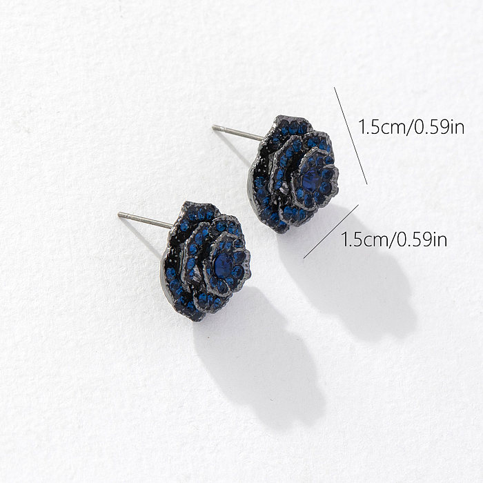 1 Pair Elegant Shiny Rose Inlay Stainless Steel  Artificial Gemstones Ear Studs