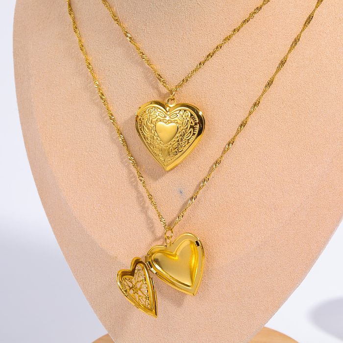 Casual Vintage Style Classic Style Heart Shape Stainless Steel  Plating Hollow Out 18K Gold Plated Pendant Necklace