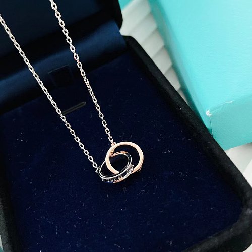 Simple Style Double Ring Stainless Steel Polishing Plating 18K Gold Plated Pendant Necklace