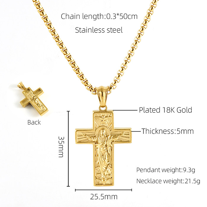 Wholesale 1 Piece Retro Cross Stainless Steel  18K Gold Plated Pendant Necklace