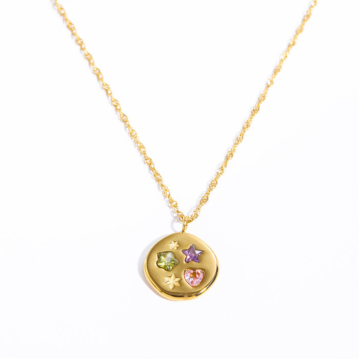 Collier pendentif artistique en forme de U en forme de cœur, fleur en acier inoxydable, incrustation de Zircon plaqué or 18 carats