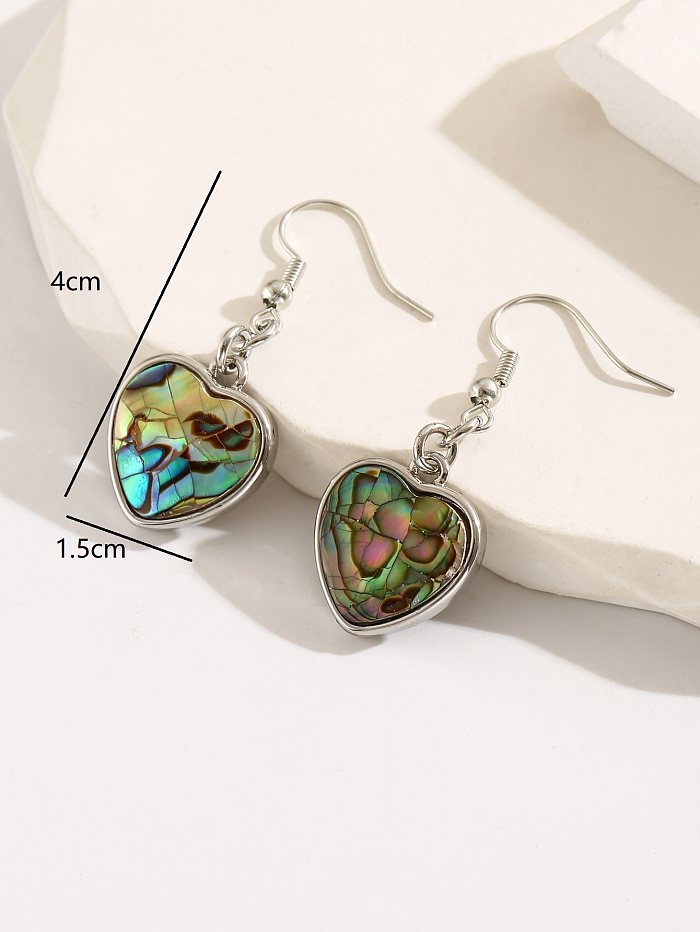 1 Pair Casual Heart Shape Stainless Steel  Plating Inlay Shell White Gold Plated Drop Earrings