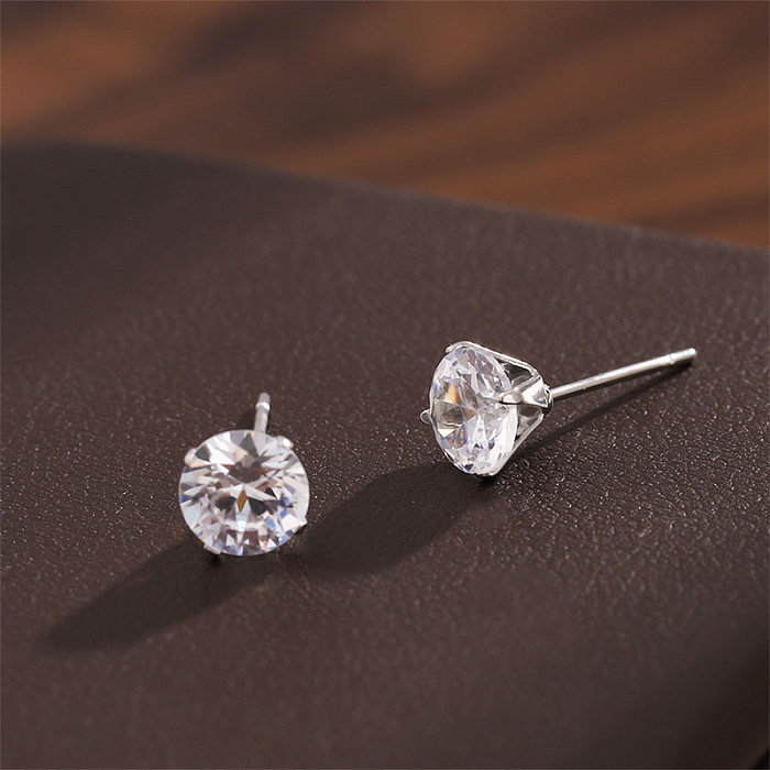 1 Pair Simple Style Irregular Round Plating Inlay Stainless Steel  Zircon White Gold Plated Earrings