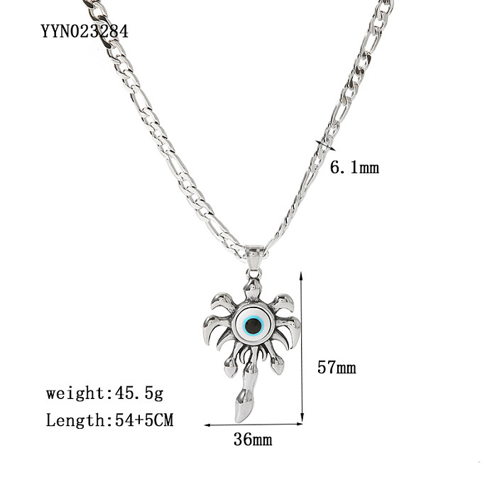 Vintage Style Eye Skull Stainless Steel  Metal White Gold Plated Pendant Necklace