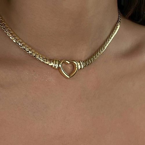 Collier pendentif rétro en forme de cœur en acier inoxydable, colliers en acier inoxydable