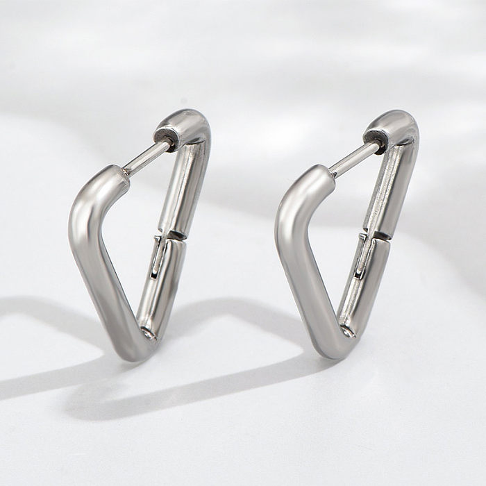 1 Pair Simple Style Triangle Circle Heart Shape Stainless Steel  Hoop Earrings