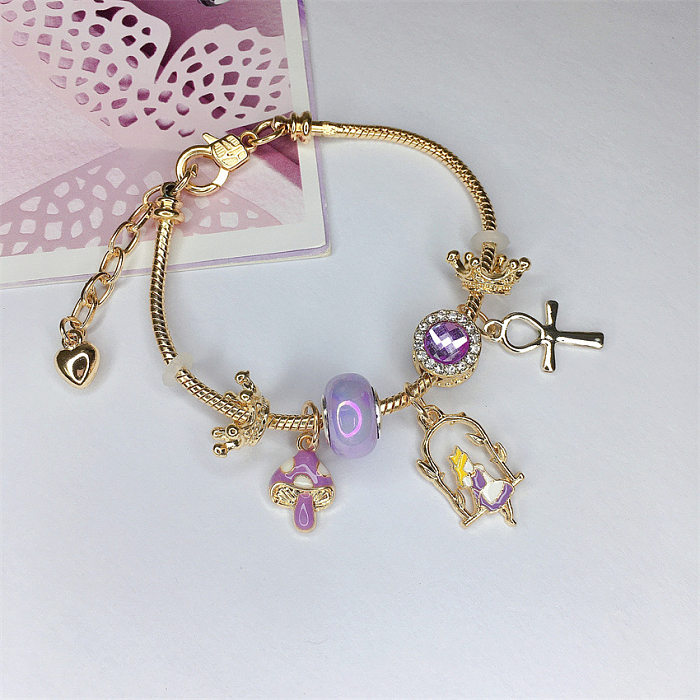 Cute Simple Style Dolphin Heart Shape Flower Stainless Steel Alloy Resin Rhinestones Bangle In Bulk