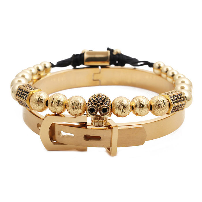 Bracelet en acier inoxydable avec Alphabet romain, couronne de crâne, tissage réglable, ensemble de bracelets pour hommes, vente en gros de bijoux