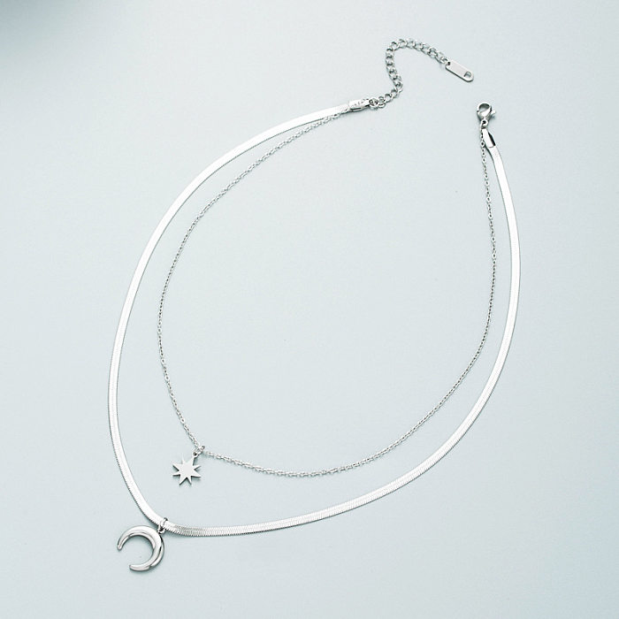 Simple Double-layer Star Moon Stainless Steel Pendant Snake Bone Necklace Wholesale jewelry