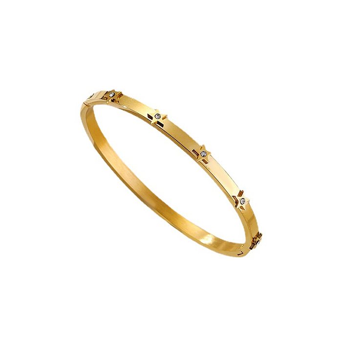 Wholesale Simple Style Four Leaf Clover Heart Shape Flower Titanium Steel Plating Inlay Zircon Bangle
