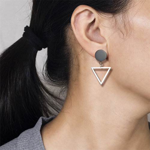 Boucles d'oreilles triangulaires rondes asymétriques, Style Simple, ajouré, en acier inoxydable plaqué argent, 1 paire