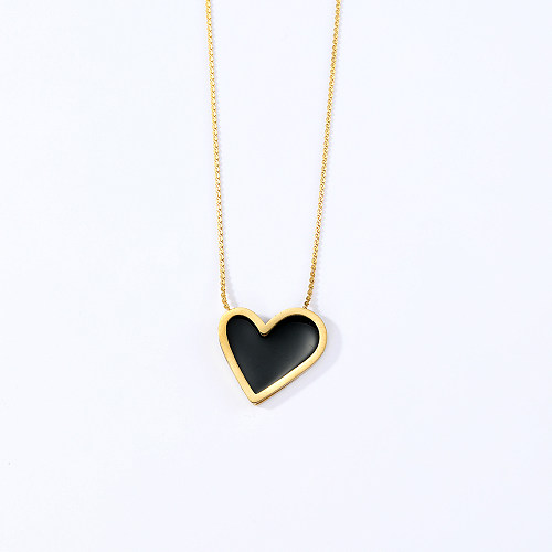 Atacado 1 peça estilo simples formato de coração em aço inoxidável 18K colar com pingente banhado a ouro