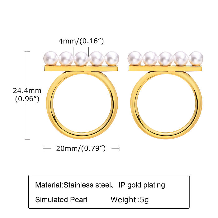 1 par de pendientes de perlas artificiales con incrustaciones de acero inoxidable circulares de estilo Simple para mujer