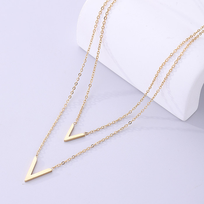 Simple Style Streetwear V Shape Stainless Steel  Plating 18K Gold Plated Layered Necklaces