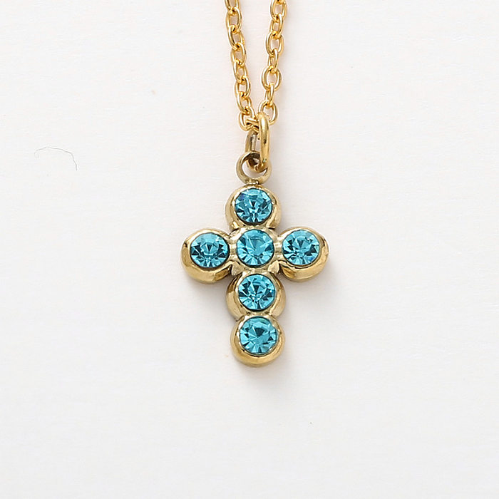 Simple Style Cross Stainless Steel  Stainless Steel Plating Inlay Rhinestones Pendant Necklace 1 Piece