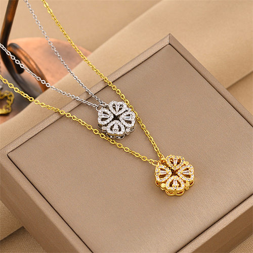 Simple Style Four Leaf Clover Stainless Steel Plating Inlay Rhinestones Pendant Necklace 1 Piece