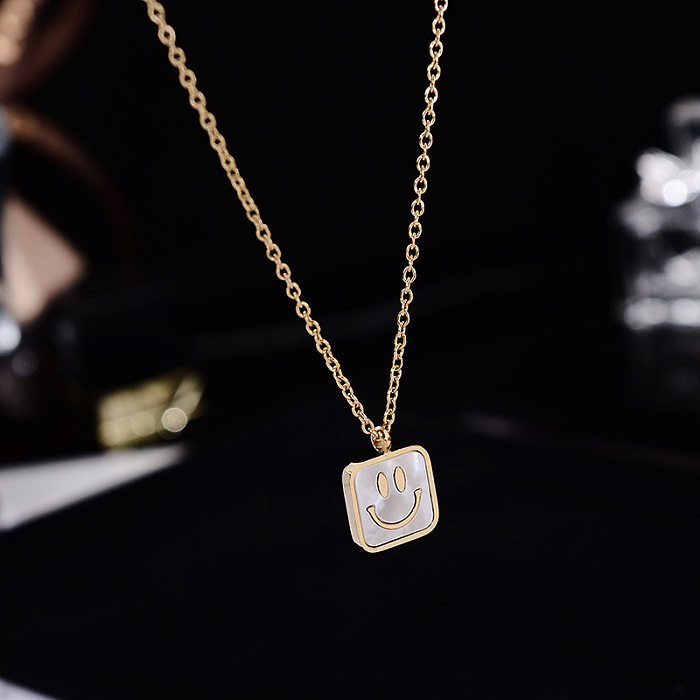 Simple Style Streetwear Smiley Face Stainless Steel Plating Inlay Shell 18K Gold Plated Pendant Necklace