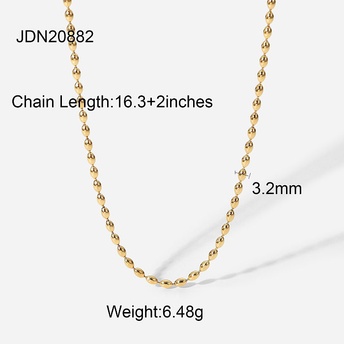 Nova moda oval grânulo 14k ouro aço inoxidável colar feminino atacado