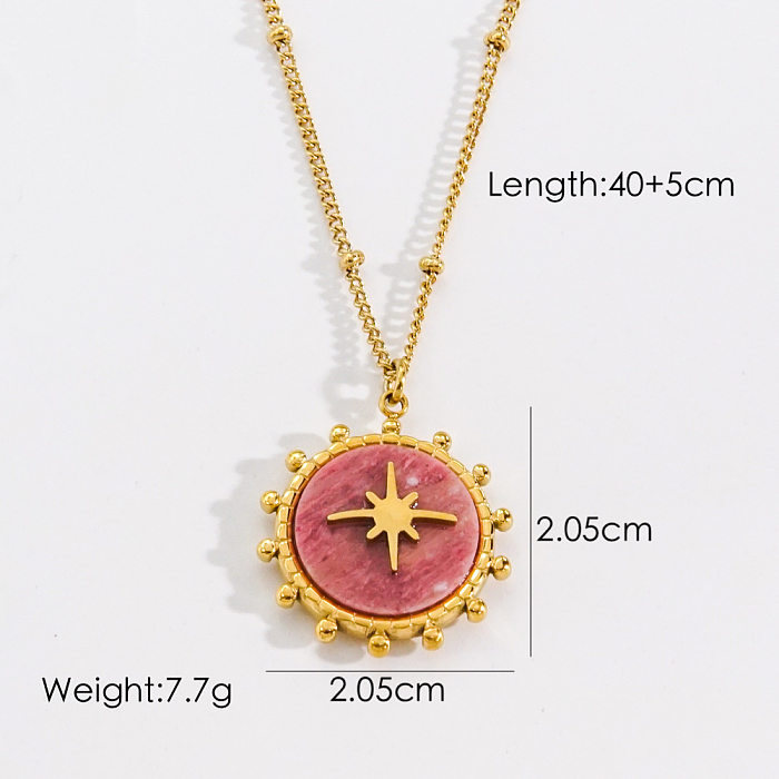 Vintage Style Simple Style Hexagram Stainless Steel  Plating Inlay Natural Stone Shell Gold Plated Pendant Necklace