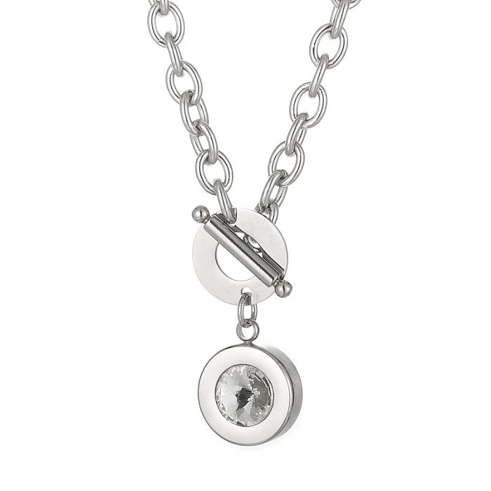 Modische runde Halskette mit Anhänger aus Edelstahl mit Inlay und künstlichen Edelsteinen, 1 Stück